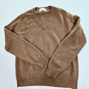 Braemar International Mens Brown 100% Scottish Lambswool V-Neck Sweater Medium